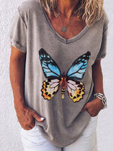 Load image into Gallery viewer, Women's Butterfly Print Short Sleeve V-Neck T-Shirt