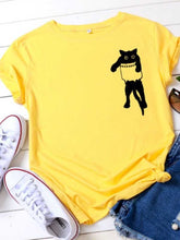 Load image into Gallery viewer, Pocket Cat Print Round Neck Short Sleeve T-Shirt