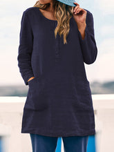 Load image into Gallery viewer, Camisa túnica abotoada com bolsos duplos