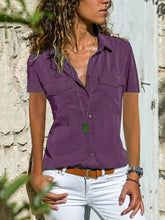 Load image into Gallery viewer, Camisa de solapa de manga corta para mujer