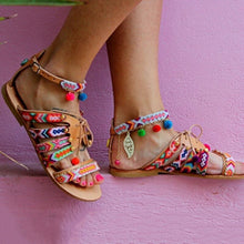 Load image into Gallery viewer, Sandalias planas bohemias de punta redonda para mujer