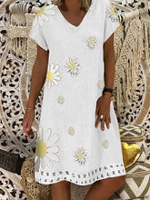 Load image into Gallery viewer, Confortável vestido casual de algodão estampado da margarida para mulheres