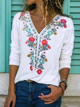 Load image into Gallery viewer, Loose-fit V-neck T-shirt with long sleeves