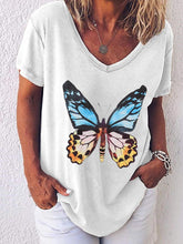 Load image into Gallery viewer, Women's Butterfly Print Short Sleeve V-Neck T-Shirt
