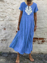 Load image into Gallery viewer, Vestido feminino com estampa de linho e algodão com decote em V