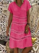 Load image into Gallery viewer, Vestido de mujer de algodón y lino con cuello de pico