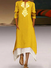 Load image into Gallery viewer, Vestido feminino com estampa de linho e algodão com decote em V