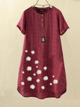 Load image into Gallery viewer, Vestido vintage de lino y algodón con estampado de margaritas para mujer