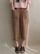 Load image into Gallery viewer, Feminino Plus Size Linho Stretch e Calças de Algodão de Cintura Alta