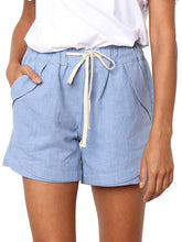 Load image into Gallery viewer, Shorts casuais femininos de algodão e linho com cordão elástico