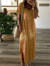 Load image into Gallery viewer, Vestido feminino com decote em V solto e confortável manga curta tie dye