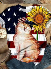 Load image into Gallery viewer, Camiseta feminina de manga curta com estampa de gato brilhante engraçado
