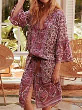 Load image into Gallery viewer, Vestido curto boêmio estampado retrô abotoado