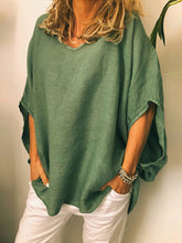 Load image into Gallery viewer, Top camisero de algodón y lino de manga larga con capucha