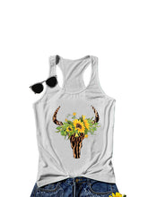 Load image into Gallery viewer, Cabeza de vaca estampado de girasol sin espalda sexy pequeño chaleco tirantes moda