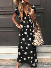 Load image into Gallery viewer, Women's Daisy Print Short Sleeve Dress