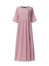 Load image into Gallery viewer, Cotton and linen midi dress with pinstripe