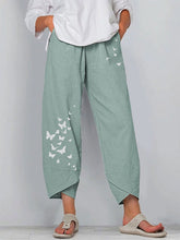 Load image into Gallery viewer, Pantalón grande de lino y algodón con estampado de mariposas