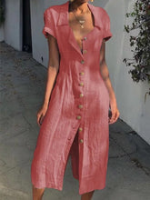 Load image into Gallery viewer, Women's casual single-breasted cotton and linen dress