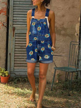 Load image into Gallery viewer, Macacão jeans feminino com estampa floral