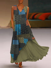 Load image into Gallery viewer, Vintage Print Patch Pocket Double Layer Women Dress
