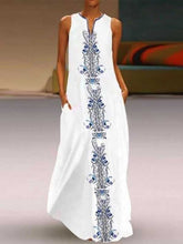 Load image into Gallery viewer, Vestido maxi estampado sem mangas com decote em V retrô simples