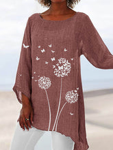 Load image into Gallery viewer, Camiseta feminina de algodão com estampa de dente-de-leão e borboleta