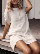 Load image into Gallery viewer, Vestido casual simples de linho manga curta