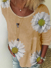 Load image into Gallery viewer, Camisa feminina de gola redonda com estampa margarida