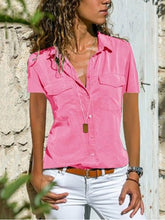 Load image into Gallery viewer, Camisa de solapa de manga corta para mujer