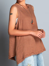 Load image into Gallery viewer, Camisas sem mangas com decote redondo e bainha assimétrica