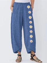 Load image into Gallery viewer, Pantalón de mujer de lino y algodón liso con estampado floral