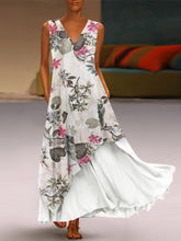 Load image into Gallery viewer, Vintage Print Patch Pocket Double Layer Women Dress