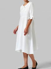 Load image into Gallery viewer, Lace-up midi dress with ruffle sleeves Plain straight dress
