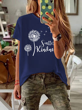 Load image into Gallery viewer, Camiseta feminina de manga curta com estampa de dente-de-leão redondo de pescoço