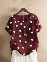 Load image into Gallery viewer, Camiseta feminina de manga curta de algodão e linho casual