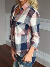 Load image into Gallery viewer, Camisa xadrez feminina de manga comprida casual