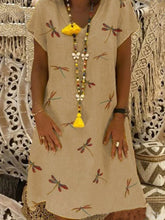 Load image into Gallery viewer, Women's short sleeve linen dragonfly dress