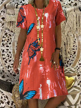 Load image into Gallery viewer, Vestido de mujer de algodón y lino con estampado de mariposas