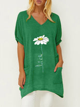 Load image into Gallery viewer, Women's printed cotton and linen V-neck T-shirt