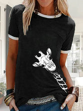 Load image into Gallery viewer, Camiseta casual feminina de gola redonda girafa estampada legal