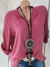 Load image into Gallery viewer, Camisa feminina de algodão e linho com bolso com decote em V