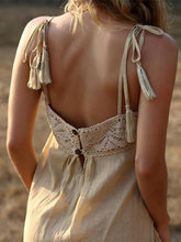 Load image into Gallery viewer, Vestido feminino de algodão e linho com renda