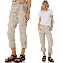 Load image into Gallery viewer, Calça cargo feminina cáqui com bolsos