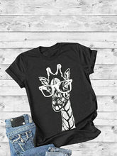 Load image into Gallery viewer, Giraffe Print Scoop Neck Short Sleeve Round Neck T-Shirt