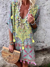 Load image into Gallery viewer, Vestido feminino com estampa boêmia com decote em V