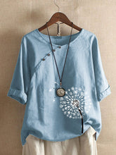 Load image into Gallery viewer, Camiseta folgada e confortável em algodão e linho com estampa dente-de-leão para senhora