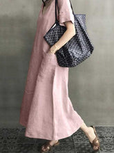 Load image into Gallery viewer, Plain cotton and linen dress with V-neck