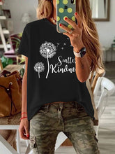 Load image into Gallery viewer, Camiseta feminina de manga curta com estampa de dente-de-leão redondo de pescoço