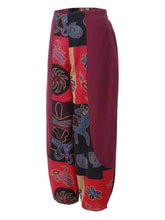Load image into Gallery viewer, Calça patchwork feminina de linho com estampa de perna reta